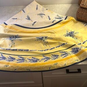 French Country Yellow Blue Floral Tablecloth by L’ESPRIT PROVENCE. Round 66” cir
